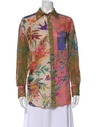 Pre-owned Zimmermann Floral Print Long Sleeve Blouse In Neutral