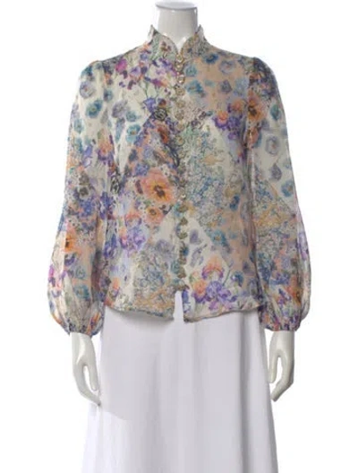 Pre-owned Zimmermann Floral Print Long Sleeve Blouse In Neutral