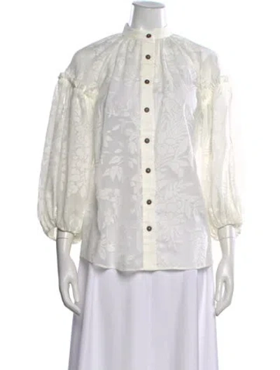 Pre-owned Zimmermann Floral Print Long Sleeve Blouse In Neutral