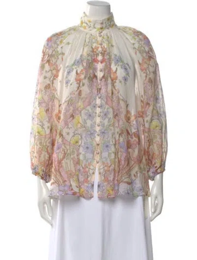 Pre-owned Zimmermann Floral Print Long Sleeve Blouse In Neutral