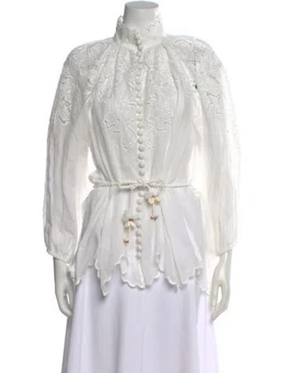 Pre-owned Zimmermann Floral Print Long Sleeve Blouse In Neutral