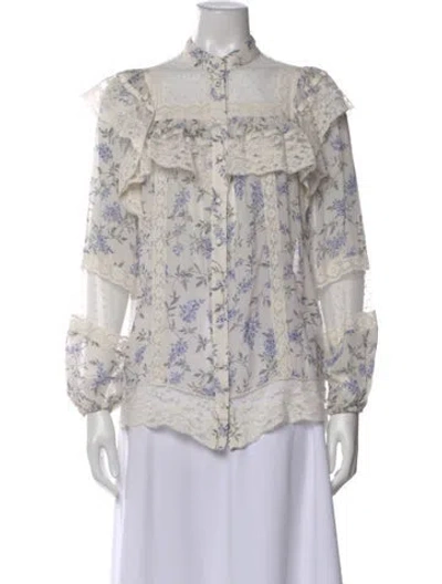 Pre-owned Zimmermann Floral Print Long Sleeve Blouse In Neutral