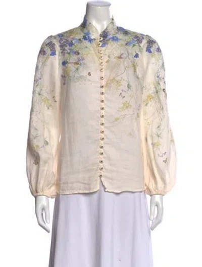 Pre-owned Zimmermann Floral Print Long Sleeve Blouse In Neutral