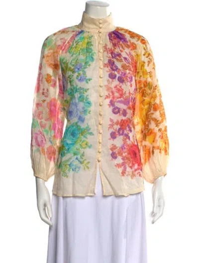 Pre-owned Zimmermann Floral Print Long Sleeve Blouse In Neutral