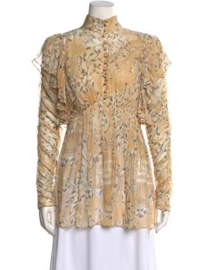 Pre-owned Zimmermann Floral Print Long Sleeve Blouse In Neutrals