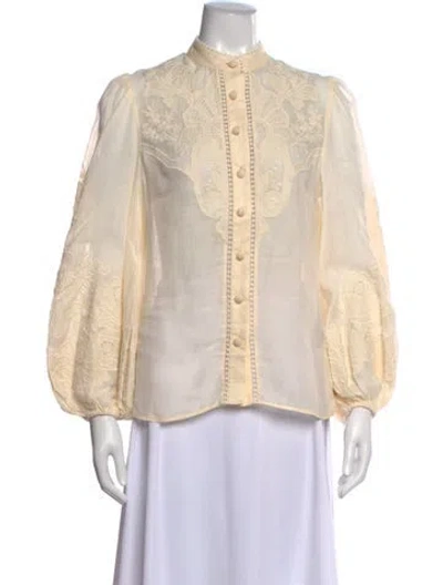 Pre-owned Zimmermann Floral Print Long Sleeve Blouse In Neutrals