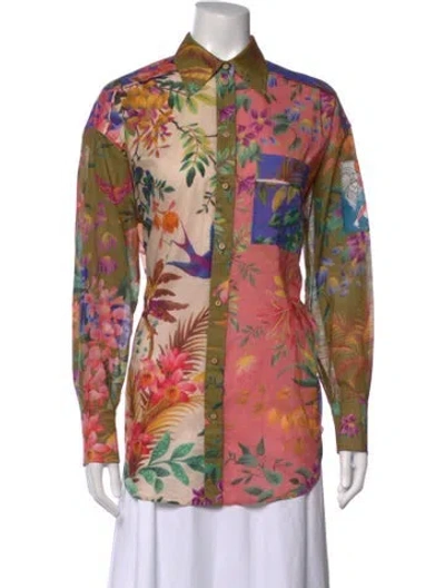 Pre-owned Zimmermann Floral Print Long Sleeve Blouse In Neutrals