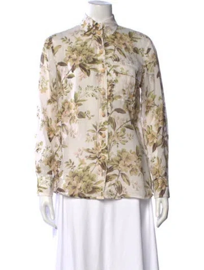 Pre-owned Zimmermann Floral Print Long Sleeve Blouse In Neutrals