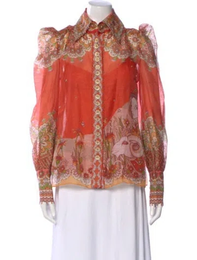 Pre-owned Zimmermann Floral Print Long Sleeve Blouse In Orange