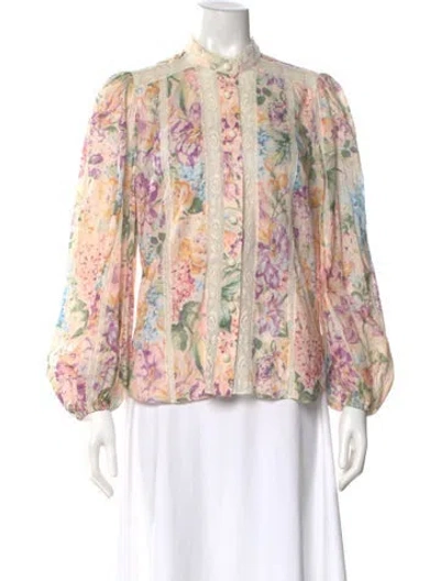 Pre-owned Zimmermann Floral Print Long Sleeve Blouse In Pink