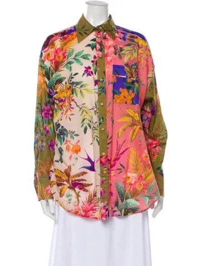 Pre-owned Zimmermann Floral Print Long Sleeve Blouse In Pink