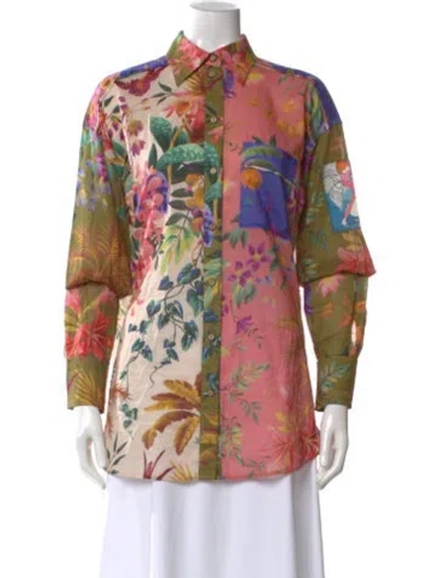 Pre-owned Zimmermann Floral Print Long Sleeve Blouse In Pink