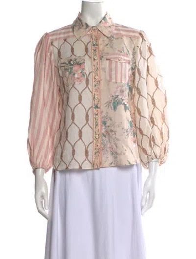 Pre-owned Zimmermann Floral Print Long Sleeve Blouse In Pink