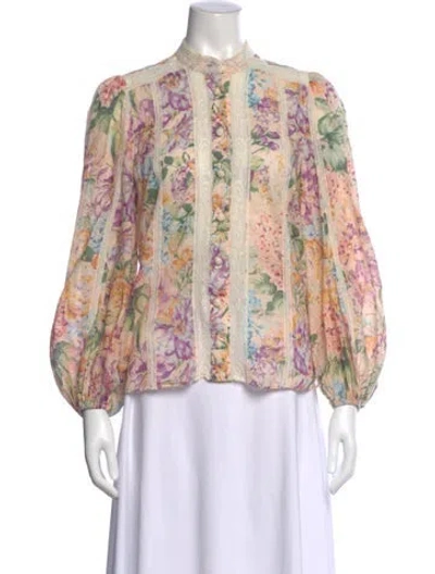 Pre-owned Zimmermann Floral Print Long Sleeve Blouse In Pink