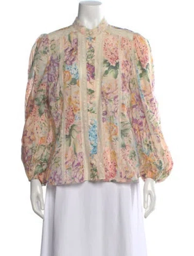 Pre-owned Zimmermann Floral Print Long Sleeve Blouse In Pink