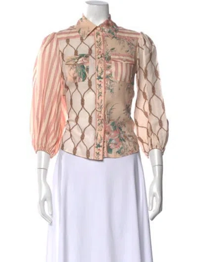 Pre-owned Zimmermann Floral Print Long Sleeve Blouse In Pink