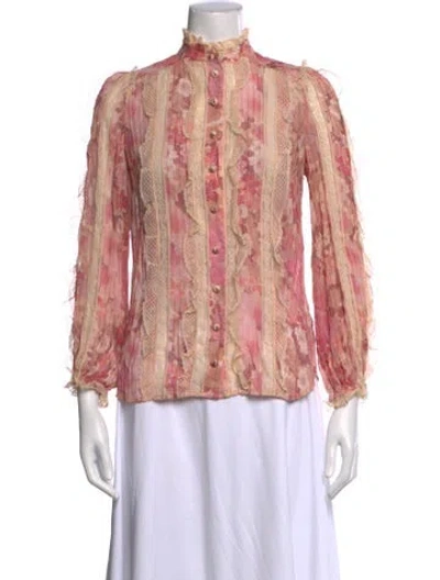 Pre-owned Zimmermann Floral Print Long Sleeve Blouse In Pink