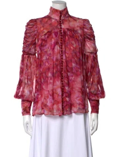Pre-owned Zimmermann Floral Print Long Sleeve Blouse In Pink