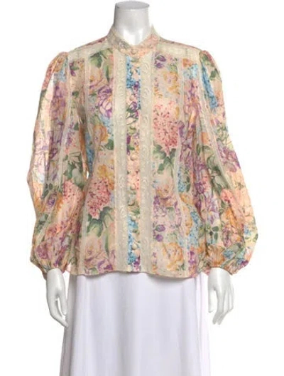 Pre-owned Zimmermann Floral Print Long Sleeve Blouse In Pink