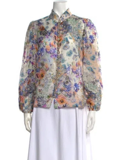 Pre-owned Zimmermann Floral Print Long Sleeve Blouse In Pink