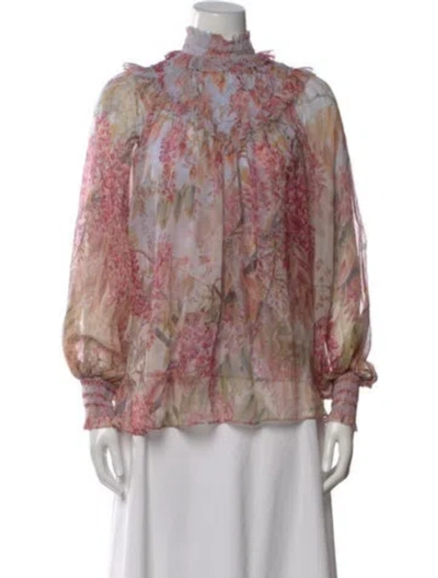 Pre-owned Zimmermann Floral Print Long Sleeve Blouse In Purple