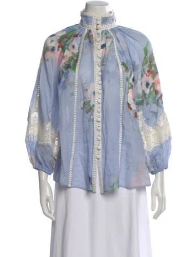 Pre-owned Zimmermann Floral Print Long Sleeve Blouse In Purple