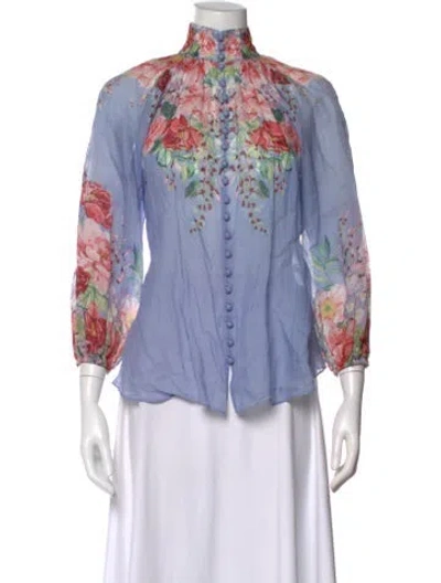 Pre-owned Zimmermann Floral Print Long Sleeve Blouse In Purple