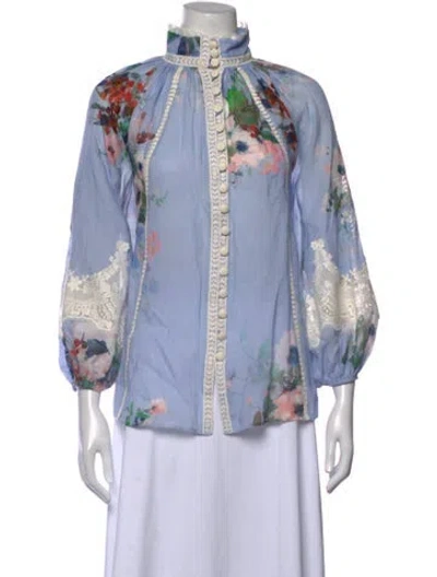 Pre-owned Zimmermann Floral Print Long Sleeve Blouse In Purple