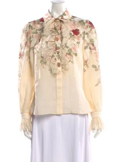 Pre-owned Zimmermann Floral Print Long Sleeve Blouse W/ Tags In Neutral