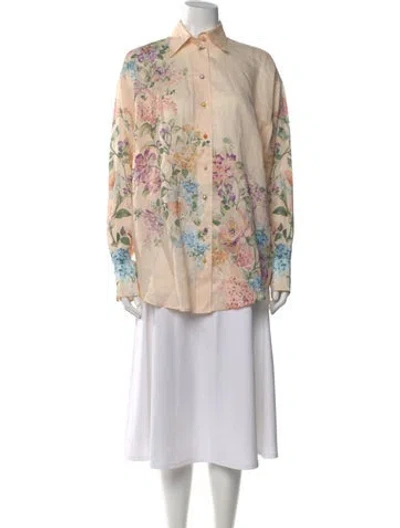 Pre-owned Zimmermann Floral Print Long Sleeve Blouse W/ Tags In Neutral