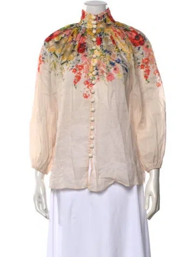 Pre-owned Zimmermann Floral Print Long Sleeve Blouse W/ Tags In Neutrals