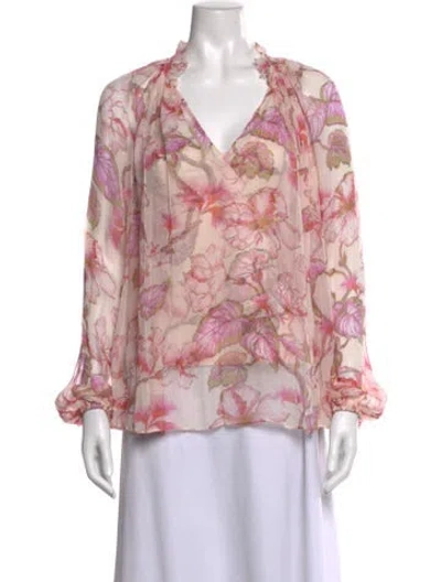 Pre-owned Zimmermann Floral Print Long Sleeve Blouse W/ Tags In Pink