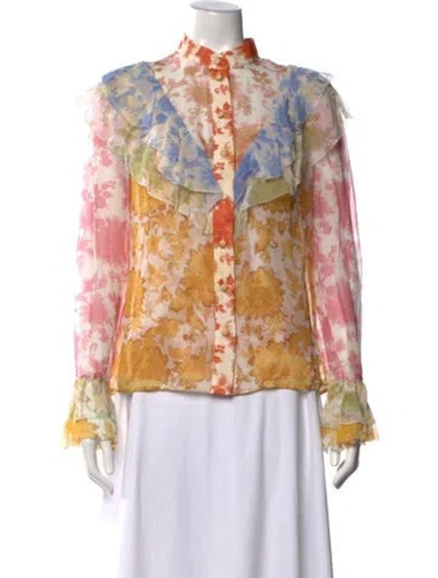 Pre-owned Zimmermann Floral Print Long Sleeve Blouse W/ Tags In White