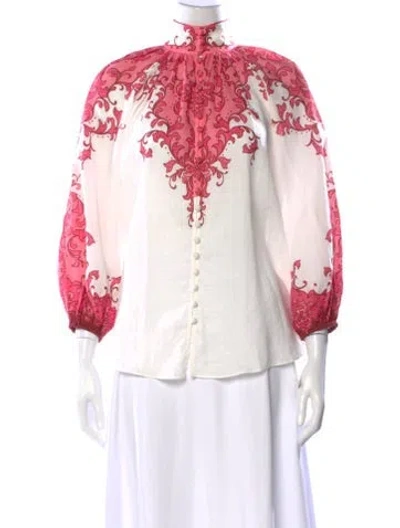 Pre-owned Zimmermann Floral Print Long Sleeve Blouse In White