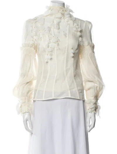 Pre-owned Zimmermann Floral Print Long Sleeve Blouse In White