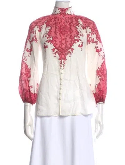 Pre-owned Zimmermann Floral Print Long Sleeve Blouse In White