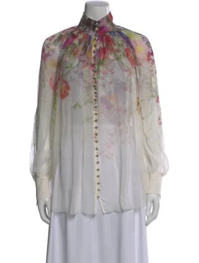 Pre-owned Zimmermann Floral Print Long Sleeve Blouse In White