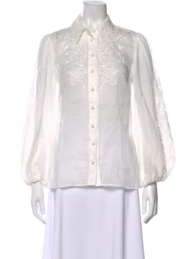 Pre-owned Zimmermann Floral Print Long Sleeve Blouse In White