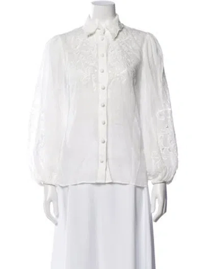 Pre-owned Zimmermann Floral Print Long Sleeve Blouse In White