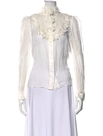Pre-owned Zimmermann Floral Print Long Sleeve Blouse In White