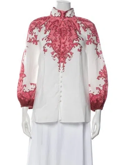 Pre-owned Zimmermann Floral Print Long Sleeve Blouse In White