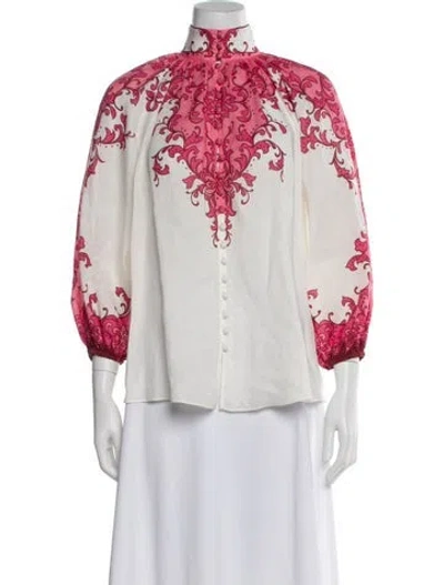 Pre-owned Zimmermann Floral Print Long Sleeve Blouse In White