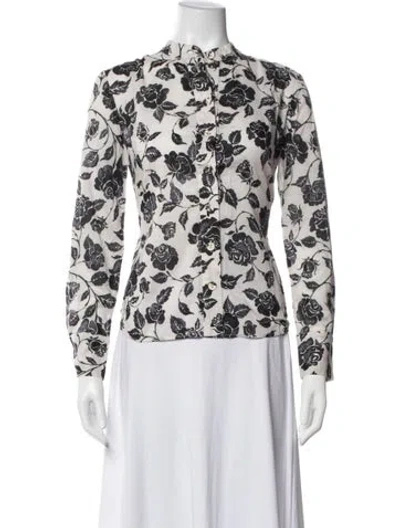 Pre-owned Zimmermann Floral Print Long Sleeve Blouse In White