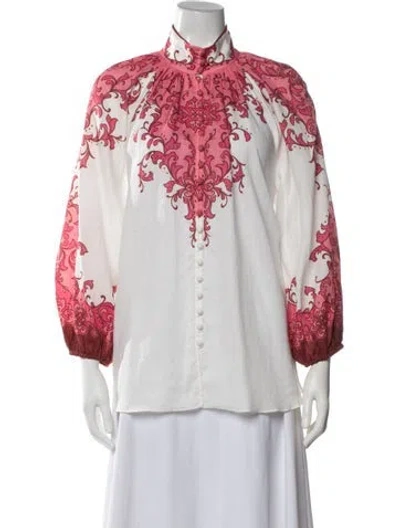 Pre-owned Zimmermann Floral Print Long Sleeve Blouse In White