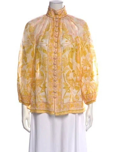 Pre-owned Zimmermann Floral Print Long Sleeve Blouse In Yellow