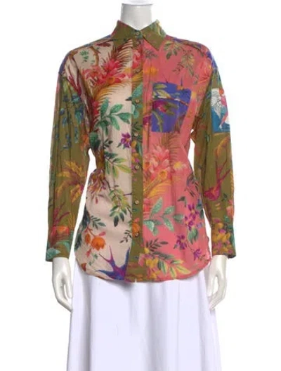 Pre-owned Zimmermann Floral Print Long Sleeve Button-up Top In Pink