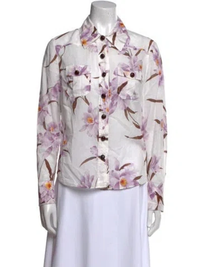 Pre-owned Zimmermann Floral Print Long Sleeve Button-up Top In White