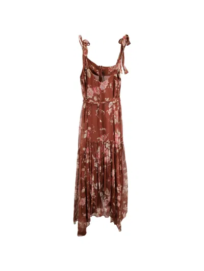 Pre-owned Zimmermann Floral-print Midi Dress In Brown