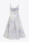 Zimmermann Crush Belted Twist-front Embellished Floral-print Linen And Silk-blend Organza Midi Dress In Multicolor