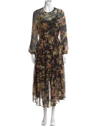 Pre-owned Zimmermann Floral Print Midi Length Dress In Black